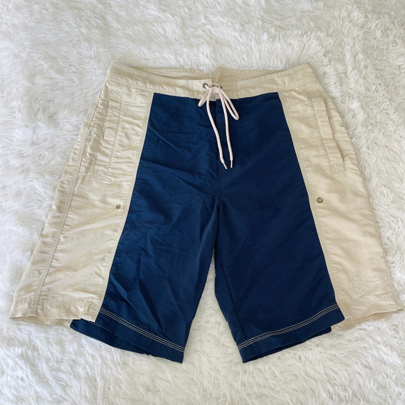 Adidas Board‎ Shorts Mens L Beige Navy Athletic 2004 Olympic Team USA Y2K Swim - Picture 6 of 8